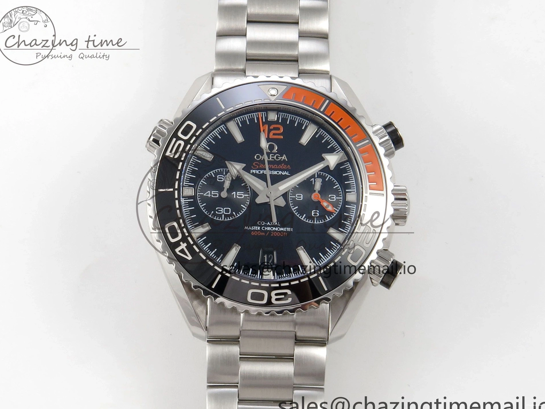 0517 Timeless Planet Ocean 600M Chrono SS VRF 1:1 Best Edition Black Orange Bezel Black Dial on SS Bracelet A 7652